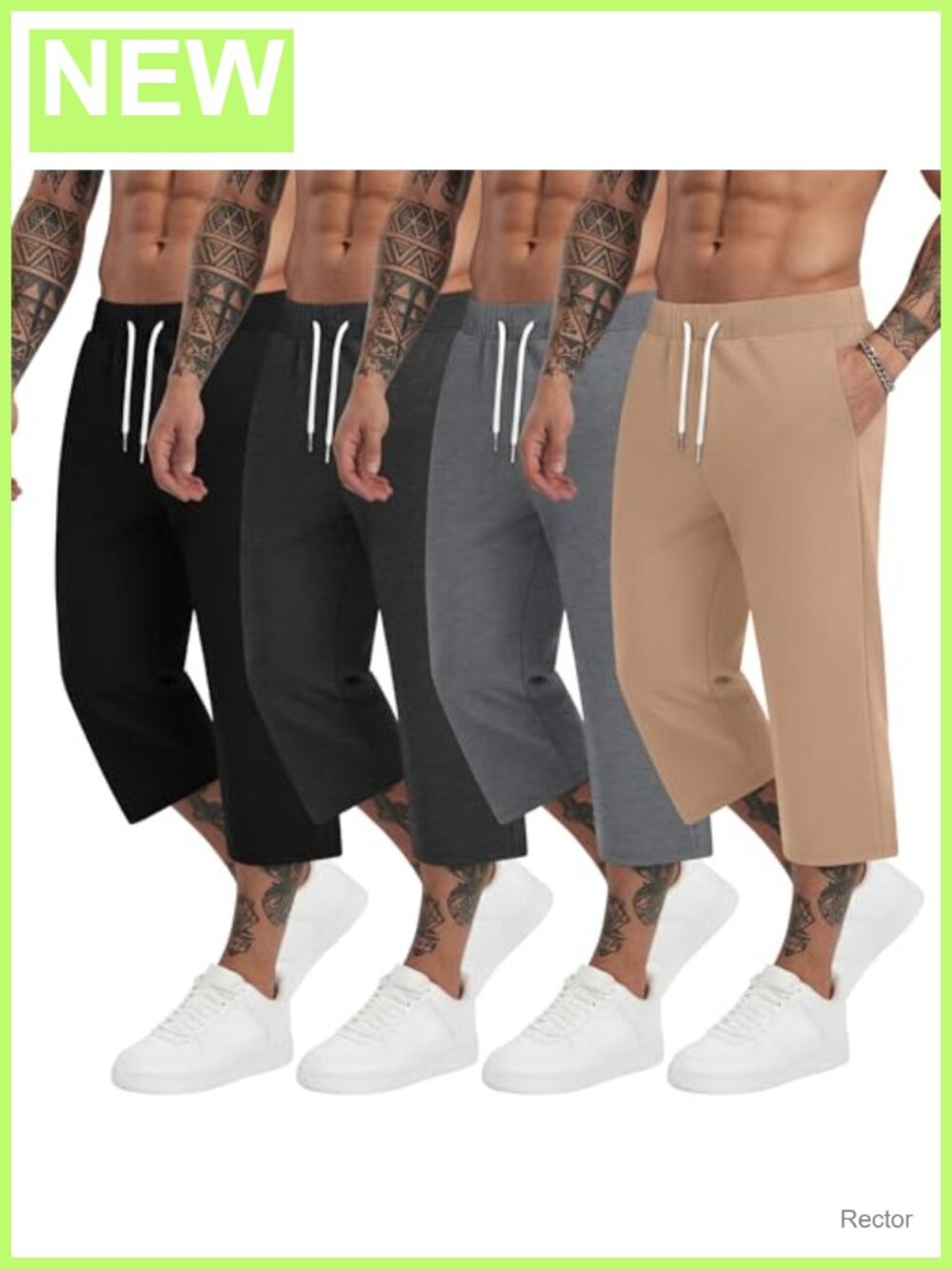 4 Pack Men's Baggy Casual Capris Sweatpants Athletic 3/4 Length
